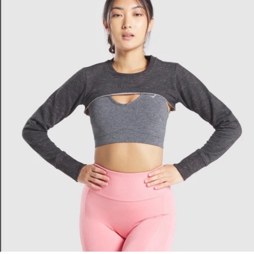 GYMSHARK | Sol Lift Super Crop Sweatshirt Black Marl Shrug Women’s Size Small